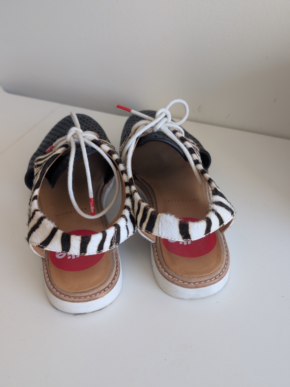 2 Pairs Australian Brand Rollie Zebra-Accent Lace-Up Flats in Black and White - Picture 6 of 12